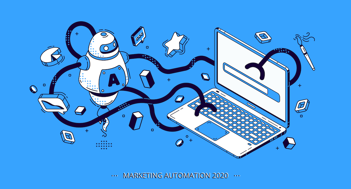 Marketing automation 2020 isometric banner, SEO