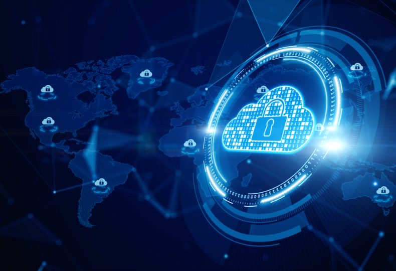 Digital Cloud Computing, CyberSecurity, Digital Data Network Protection, Future Technology Digital Data Network Connection Background Concept.